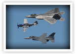 Air Force Heritage Flight (from top to bottom: F-22 Raptor, P-51 Mustang, F-16 Viper)